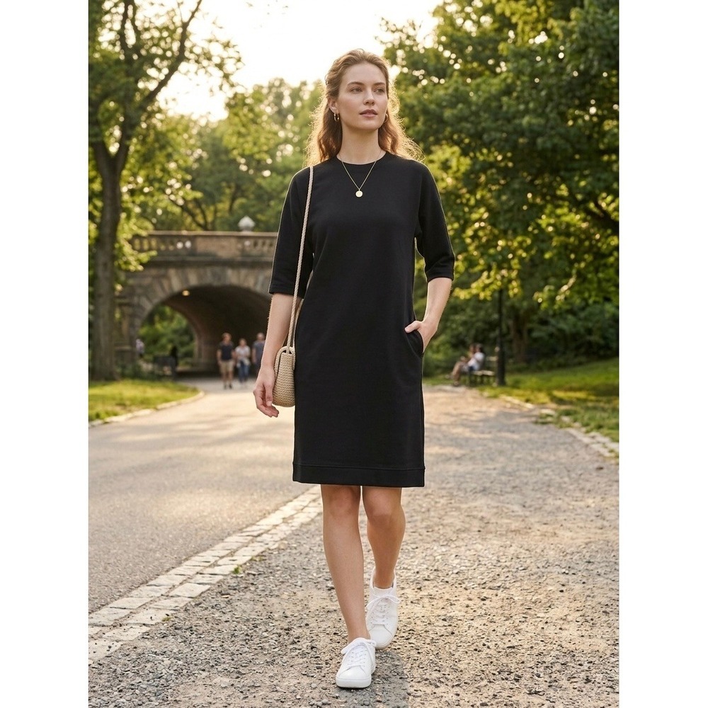 Uniqlo U Lemaire Black Wool Blend Jersey Half Sleeve Dress 401924 Small